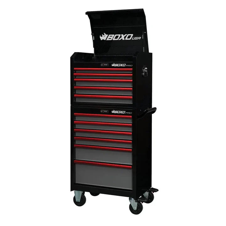 BOXO PRO SERIES - 26' 11 DRAWER ROLLING TOOL BOX - WHITE & RED