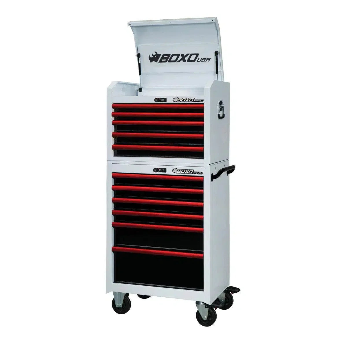 BOXO PRO SERIES - 26' 11 DRAWER ROLLING TOOL BOX - WHITE & RED